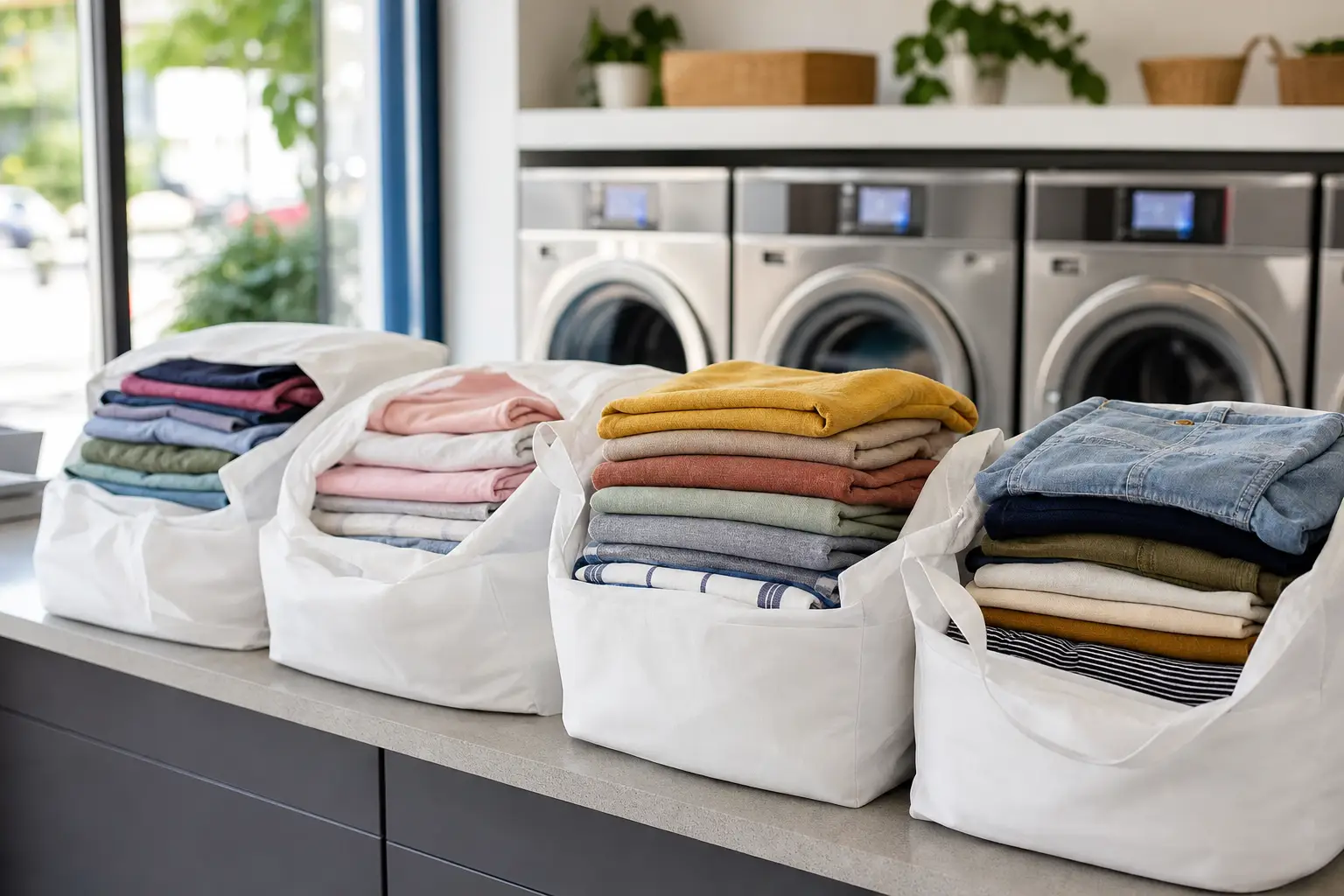 Drop-off laundry service with neatly folded clothes ready for pickup at Highlander Laundromat in Nelsonville OH