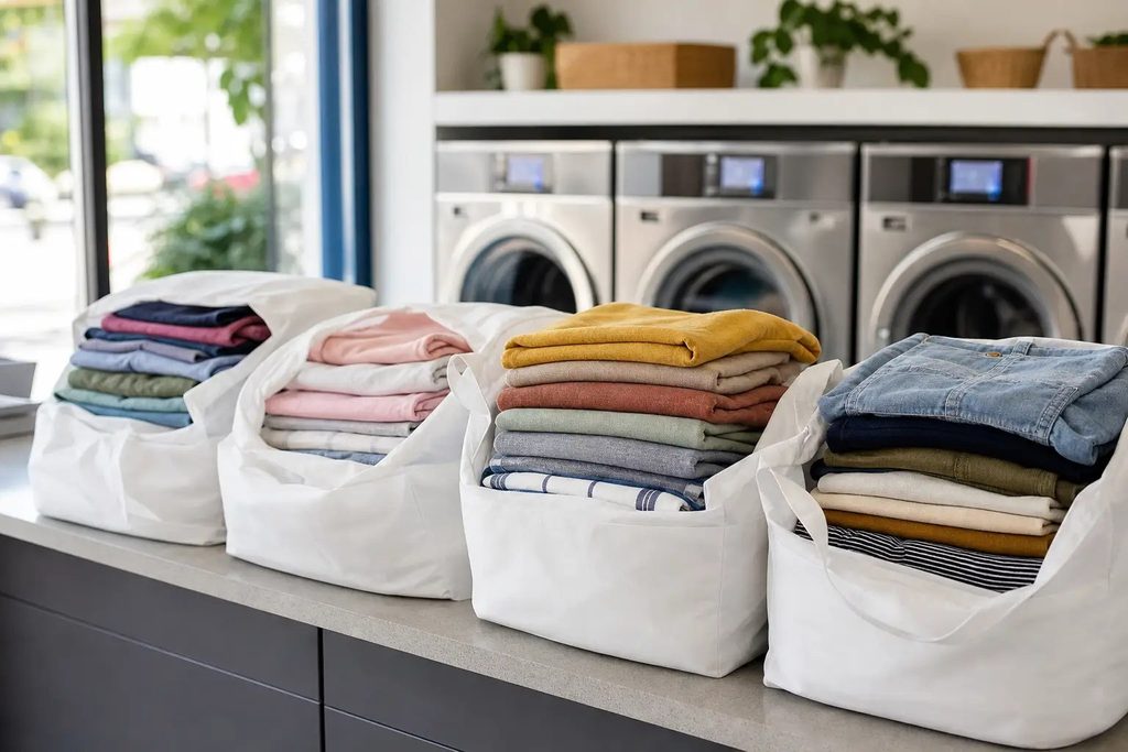 Folded wash and fold orders bagged for same day pickup in Nelsonville Ohio
