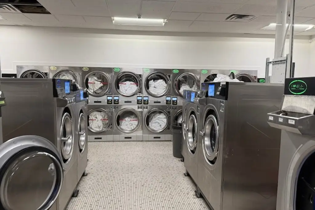 Rows of washers and dryers at the laundromat near Buchtel Ohio